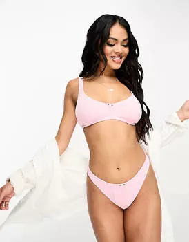 Розовые и белые трусы в рубчик с розовой окантовкой ASOS DESIGN Ashley (2 пары бразильских трусов в рубчик)