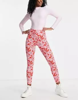 Розовые и красные леггинсы с цветочным принтом ASOS DESIGN