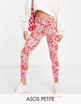 Розовые и красные леггинсы с цветочным принтом ASOS DESIGN Petite