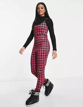 Розовые комбинезоны с узором "гусиные лапки" потертого цвета