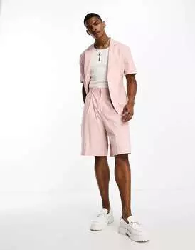 Розовые короткие льняные шорты-бермуды ASOS