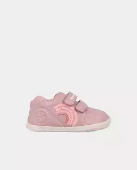 Розовые кожаные кроссовки для девочки с радужной отделкой Biomecanics