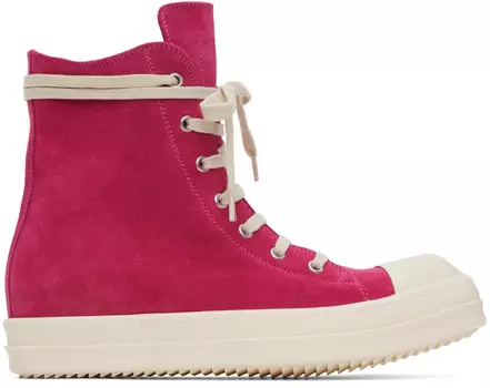 Розовые кожаные высокие кеды Rick Owens
