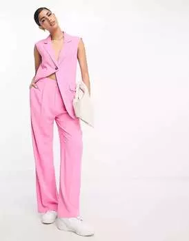 Розовые льняные свободные брюки ASOS