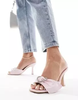 Розовые лакированные туфли-мофели RAID Taina с сердечком и каблуком-коленкой