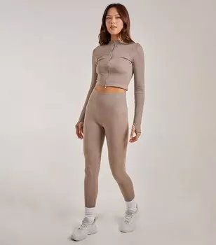 Розовые леггинсы в рубчик с высокой талией и ванилью Pink Vanilla, светло-серый