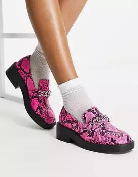 Розовые лоферы на плоской подошве со змеиным принтом ASOS DESIGN Melba