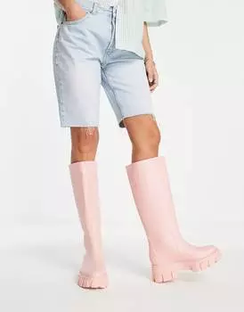 Розовые массивные высокие резиновые сапоги до колен ASOS DESIGN Gracie