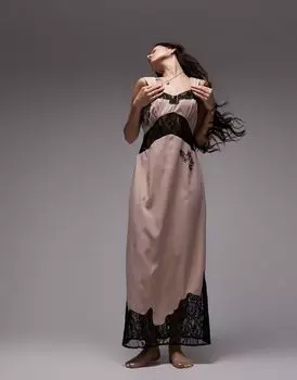 Розовые макси-комбинации с кружевной вставкой и вышивкой Topshop