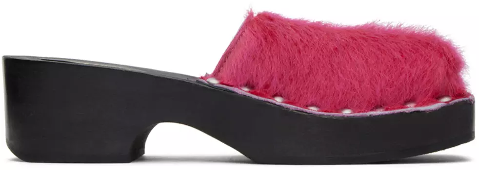 Розовые мохнатые сабо Фуксия Acne Studios