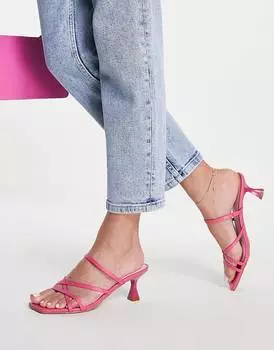 Розовые мюли с ремешками на среднем каблуке ASOS DESIGN