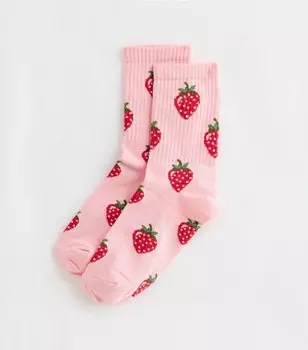 Розовые носки-tube с клубникой New Look, розовый