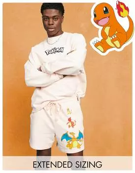 Розовые однотонные шорты с принтом Pokemon ASOS DESIGN