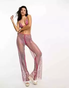 Розовые пляжные брюки широкого кроя с узором Simmi Simmi Clothing