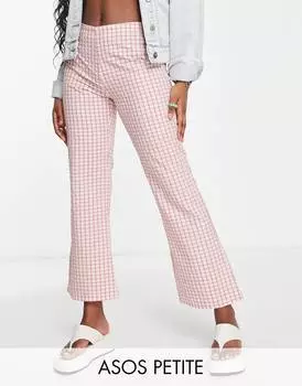 Розовые повседневные расклешенные брюки в клетку ASOS DESIGN Petite