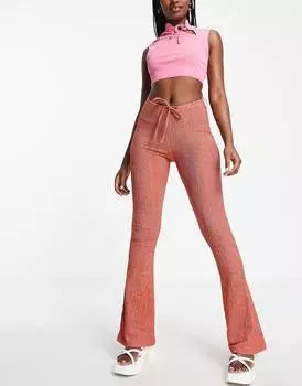 Розовые расклешенные брюки Topshop с принтом и завязками спереди