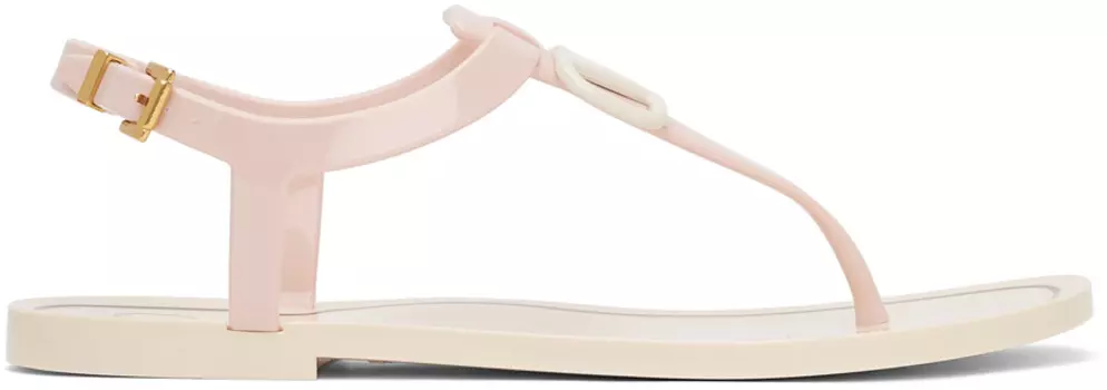 Розовые резиновые сандалии на плоской подошве с V-логотипом Valentino Garavani