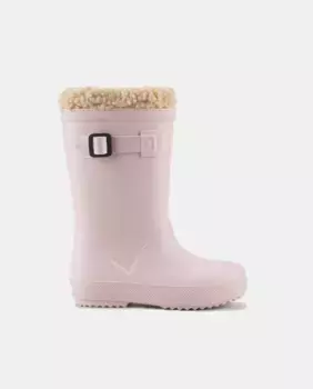 Розовые резиновые сапоги для девочки с пряжкой сбоку и подкладкой из овчины Igor