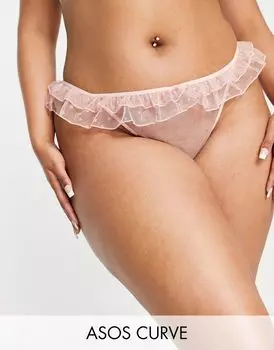 Розовые сетчатые стринги с сумкой и блестками ASOS DESIGN Curve
