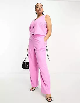 Розовые широкие брюки строгого кроя в тонкую полоску Vero Moda Curve