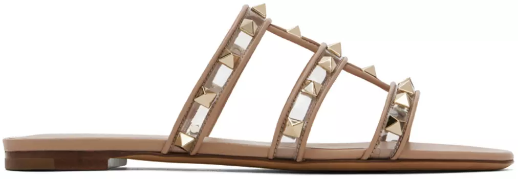 Розовые шлепанцы Rockstud Valentino Garavani