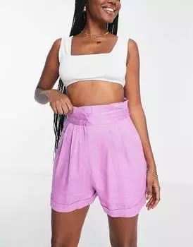Розовые шорты на талии из льняного бумажного мешка ASOS DESIGN Hourglass Hourglass