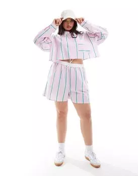 Розовые шорты в полоску с контрастным поясом ASOS DESIGN Curve ASOS