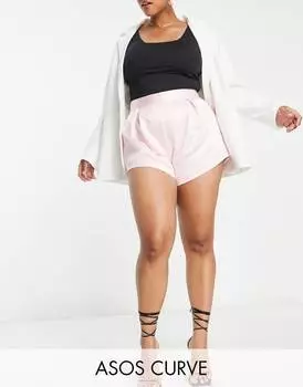 Розовые структурированные атласные шорты с завышенной талией ASOS DESIGN Curve