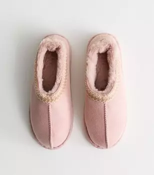 Розовые тапочки с абстрактной отделкой на подкладке из искусственного меха New Look, розовый