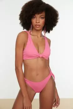 Розовые текстурированные плавки бикини с завязками Trendyol, розовый