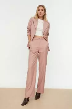 Розовые тканые брюки прямого кроя Trendyol, розовый