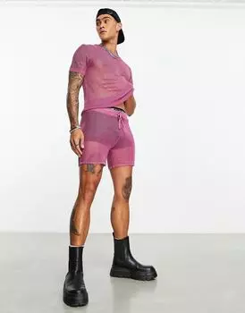 Розовые трикотажные шорты из металлизированной сетки ASOS DESIGN — часть комплекта