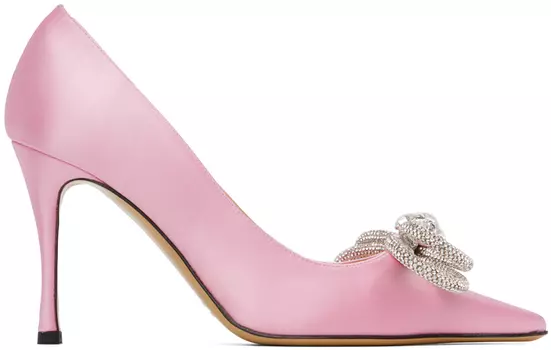 Розовые туфли на каблуке 95 с двойным бантом MACH & MACH