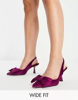 Розовые туфли на среднем каблуке с бантом ASOS DESIGN Wide Fit Scarlett