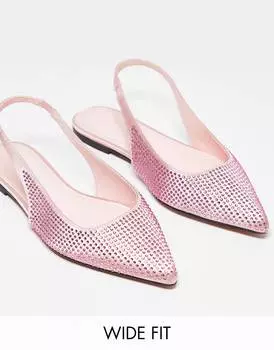 Розовые туфли со стразами и заостренным ремешком на пятке ASOS DESIGN Wide Fit Lala