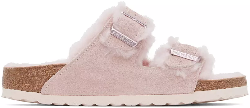 Розовые узкие босоножки из овчины Arizona Birkenstock
