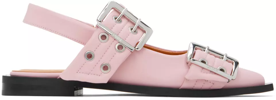 Розовые женские балетки с пряжкой GANNI, Chalk pink