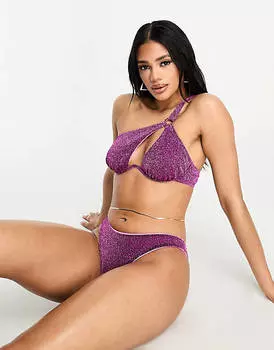 Розовый бикини-топ асимметричного кроя с блестками ASOS DESIGN