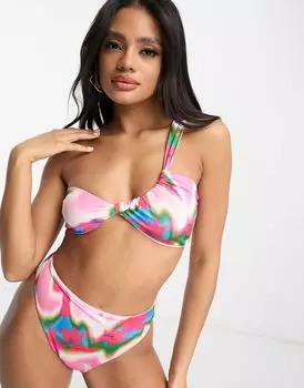 Розовый бикини-топ на одно плечо ASOS DESIGN Mix and Match с абстрактным принтом