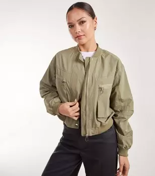 Розовый бомбер ванильного хаки с карманами спереди Pink Vanilla, хаки