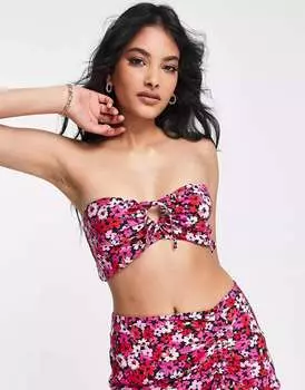 Розовый бралетт-бандо Topshop со сборками и каплевидными вырезами