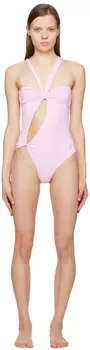 Розовый цельный купальник с вырезом Blumarine