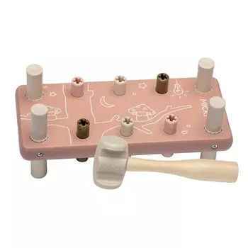 Розовый деревянный пробойник с молотком Микки Micki