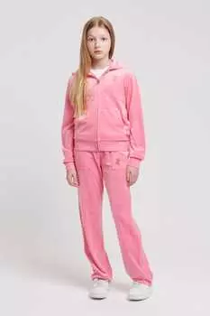 Розовый девичий спортивный костюм на молнии с широкими штанинами и стразами Juicy Couture, розовый