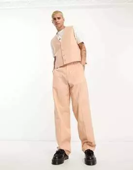 Розовый длинный льняной пиджак без рукавов ASOS