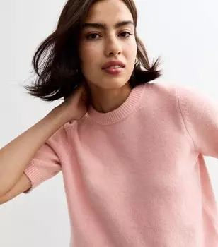 Розовый джемпер мягкой вязки с короткими рукавами New Look, розовый