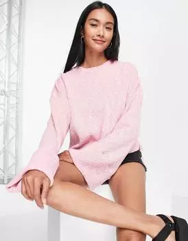 Розовый джемпер с круглым вырезом и отвернутыми манжетами ASOS DESIGN