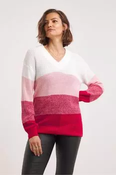 Розовый джемпер в полоску в рубчик в рубчик с объемными рукавами Jd Williams, розовый