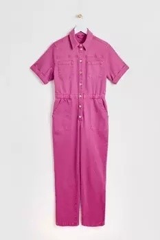 Розовый джинсовый комбинезон с короткими рукавами Oliver Bonas, розовый