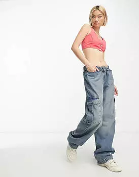 Розовый джинсовый топ с укороченным флагом и логотипом Tommy Jeans